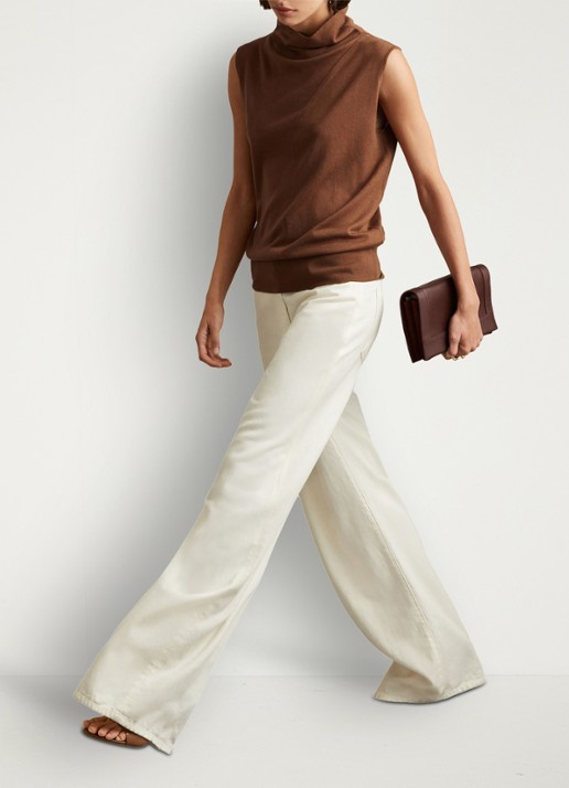 Reiss Harper mouwloze top van wol met col - voorkant 10 cognac