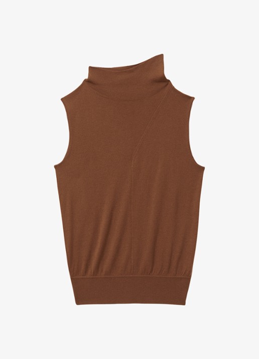 Reiss Harper mouwloze top van wol met col - voorkant 11 cognac
