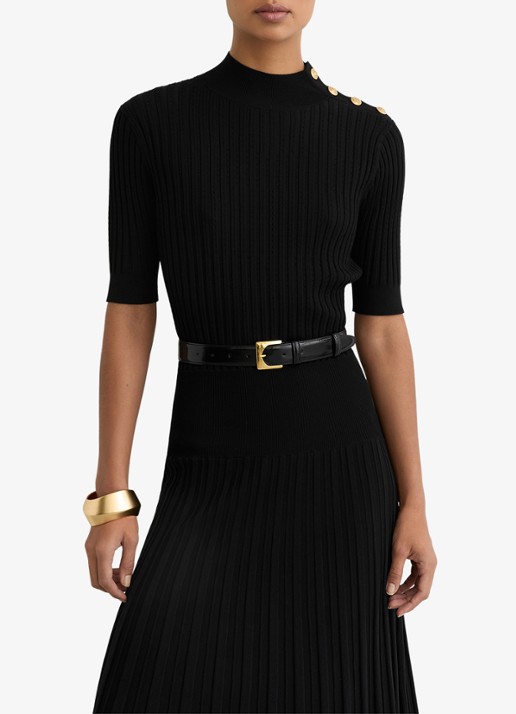Reiss Harriet gebreide midi jurk met plooien - detail 5 black / zwart