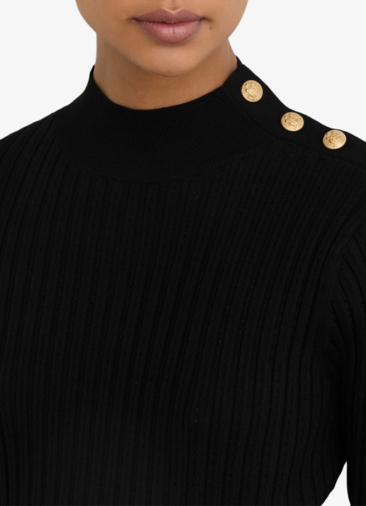 Reiss Harriet gebreide midi jurk met plooien - detail 6 black / zwart