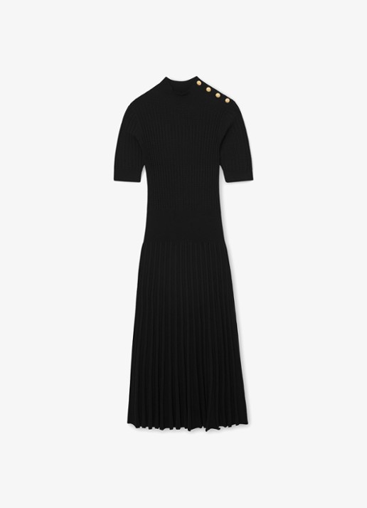 Reiss Harriet gebreide midi jurk met plooien - voorkant black / zwart