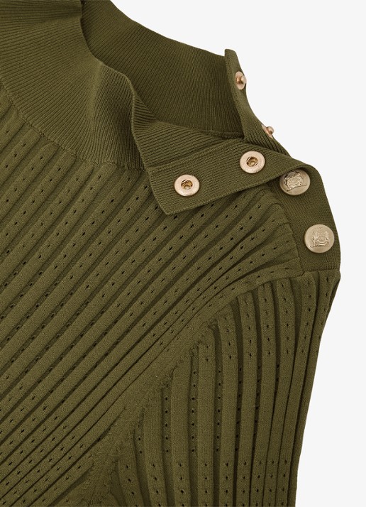 Reiss Harriet gebreide midi jurk met plooien - detail 7 groen