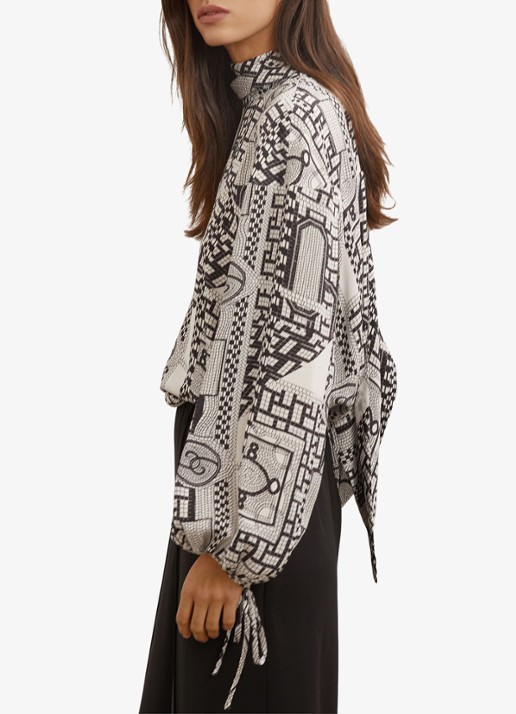 Reiss Harry tuniek met sjaalkraag en ballonmouwen - detail 4 zwart