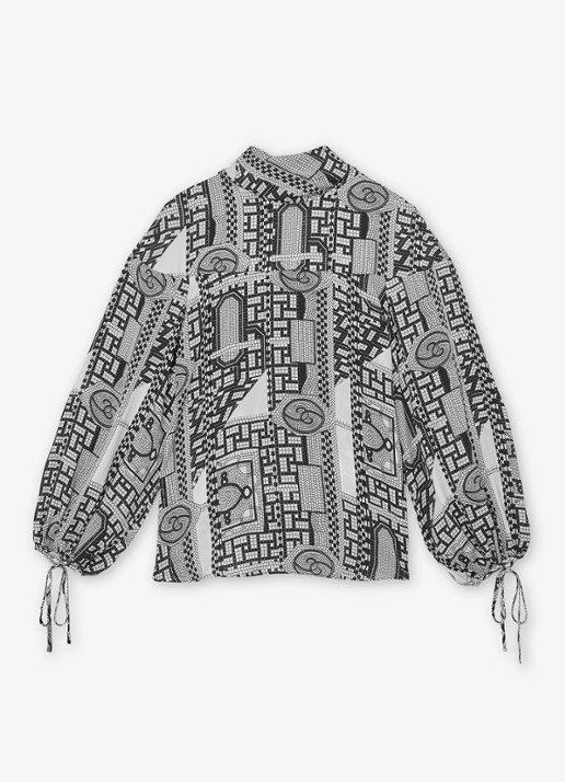 Reiss Harry tuniek met sjaalkraag en ballonmouwen - voorkant zwart
