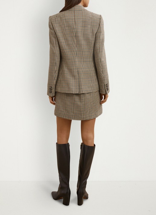 Reiss Hartley double-breasted blazer in wolblend met pied-de-poule dessin - achterkant beige