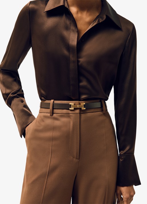 Reiss Hayley riem van leer - detail 3 chocoladebruin