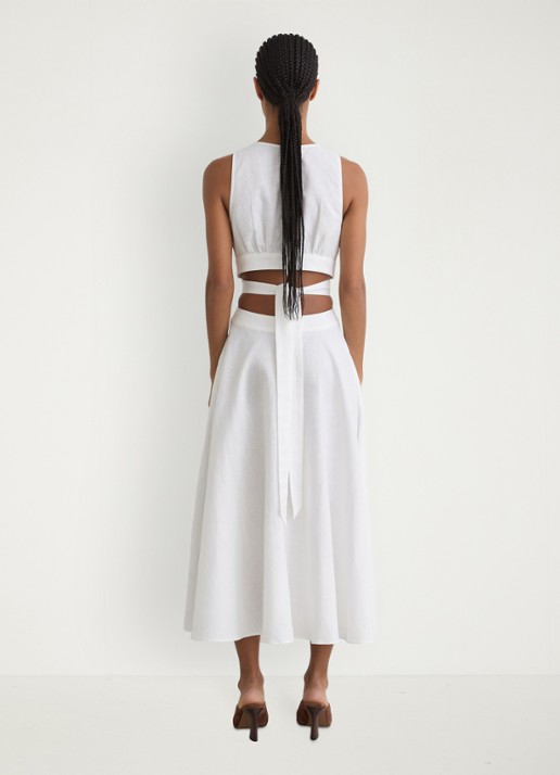 Reiss HAZEL Linen-Cotton Cut-Out Midi Dress - achterkant wit