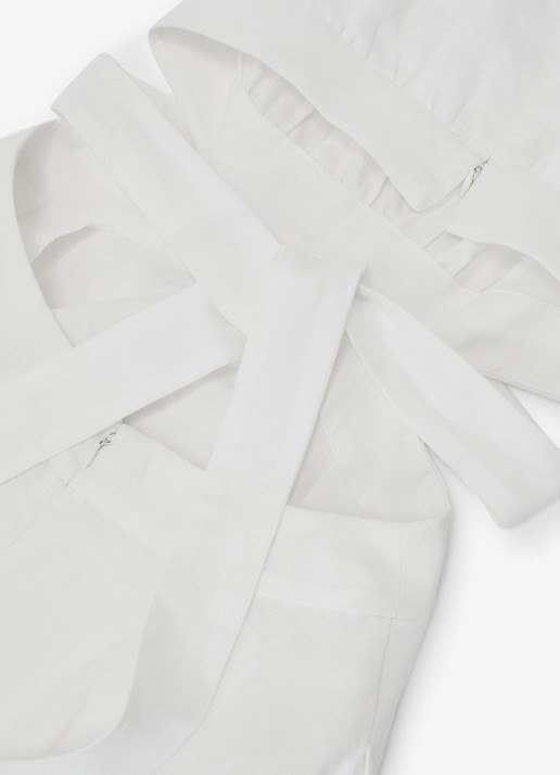 Reiss HAZEL Linen-Cotton Cut-Out Midi Dress - detail 5 wit