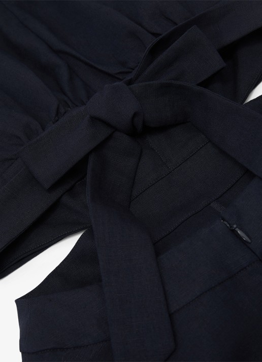 Reiss HAZEL Linen-Cotton Cut-Out Midi Dress - detail 4 donkerblauw