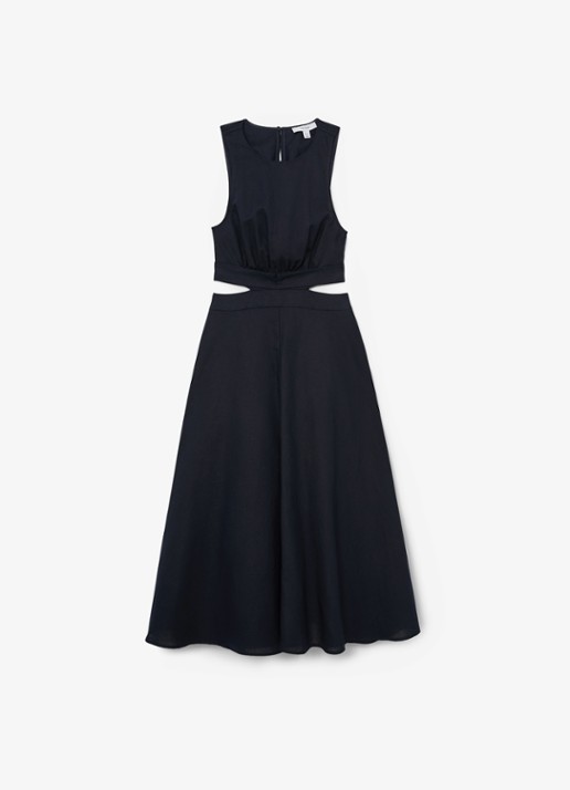 Reiss HAZEL Linen-Cotton Cut-Out Midi Dress