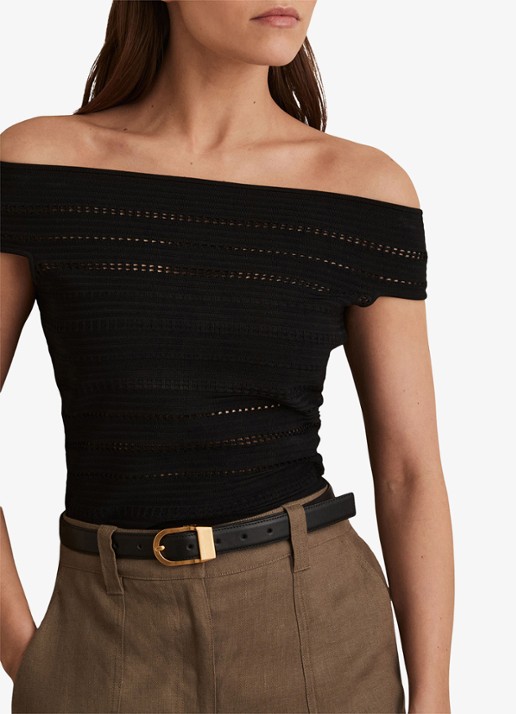 Reiss Hazel riem van leer - voorkant 3 black / zwart