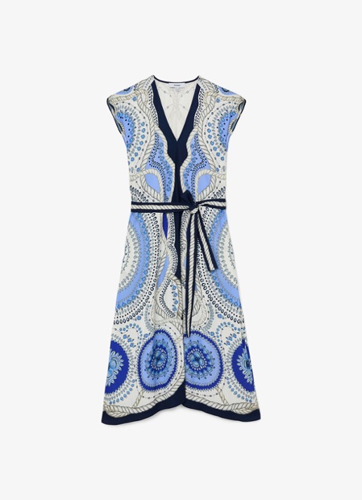 Reiss Heidi midi jurk met grafische print - voorkant 5 blauw