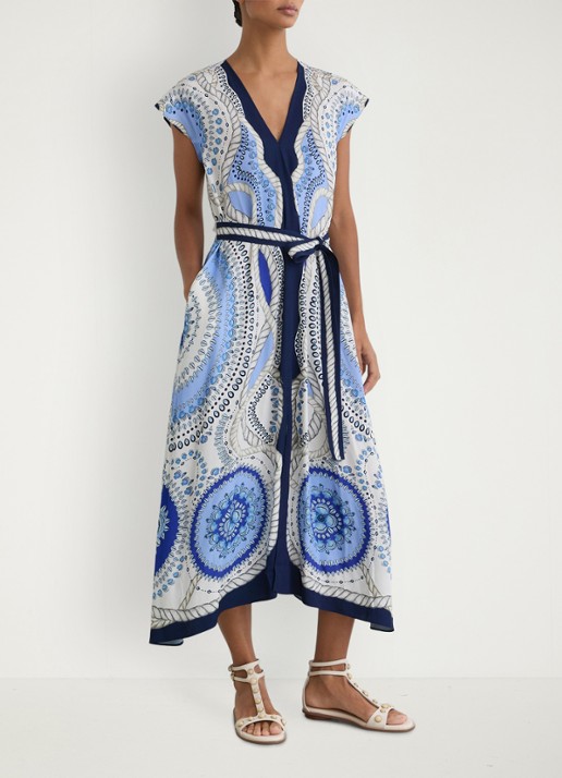 Reiss Heidi midi jurk met grafische print - voorkant 6 blauw