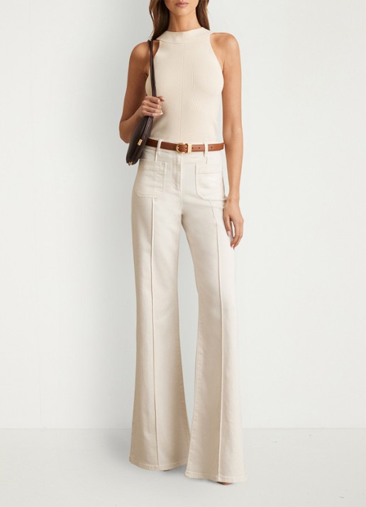 Reiss High waist flared jeans met opgestikte zakken - voorkant 6 gebroken wit