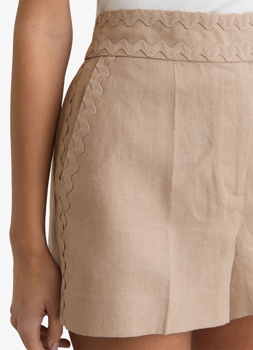Reiss High waist straight fit korte broek van linnen - detail 5 creme