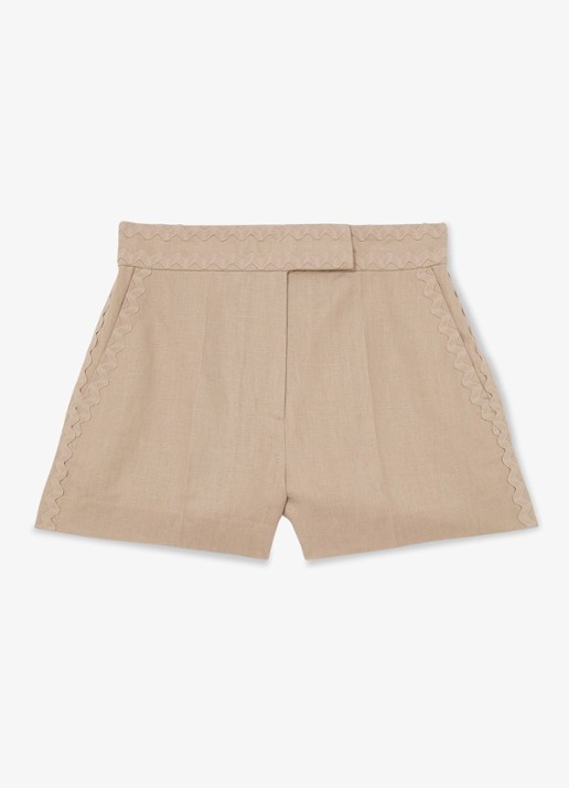 Reiss High waist straight fit korte broek van linnen - voorkant 2 creme