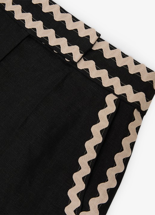 Reiss High waist straight fit korte broek van linnen - detail 5 black / zwart