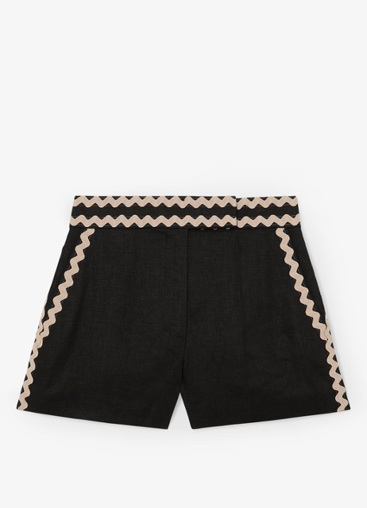 Reiss High waist straight fit korte broek van linnen - voorkant black / zwart