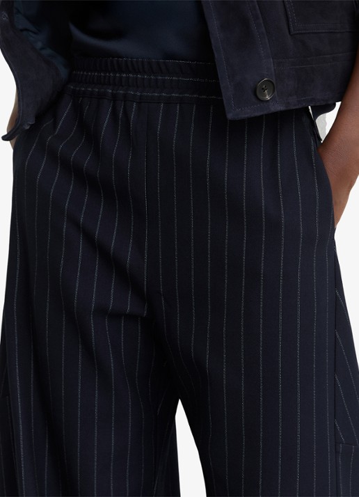 Reiss High waist tapered fit pantalon met krijtstreep - detail 5 donkerblauw