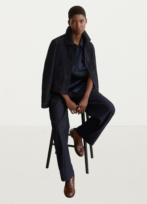 Reiss High waist tapered fit pantalon met krijtstreep - detail 7 donkerblauw