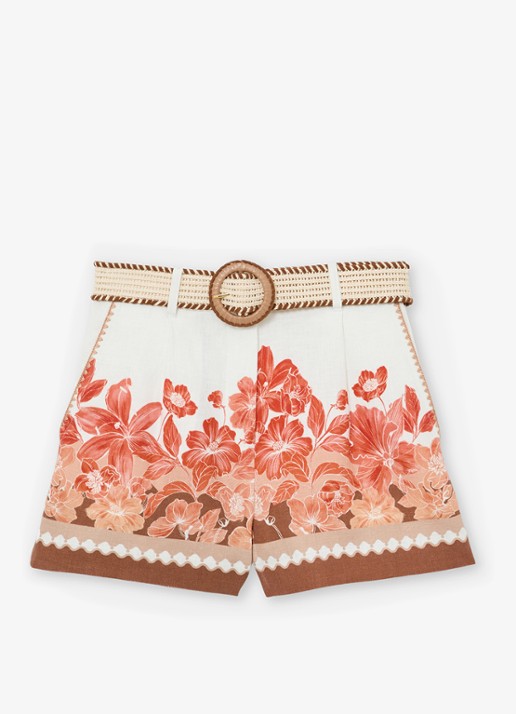 Reiss High waist wide fit korte broek met bloemenprint - voorkant multicolor