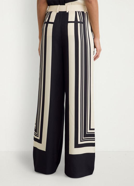 Reiss High waist wide fit pantalon met grafische print - achterkant zwart