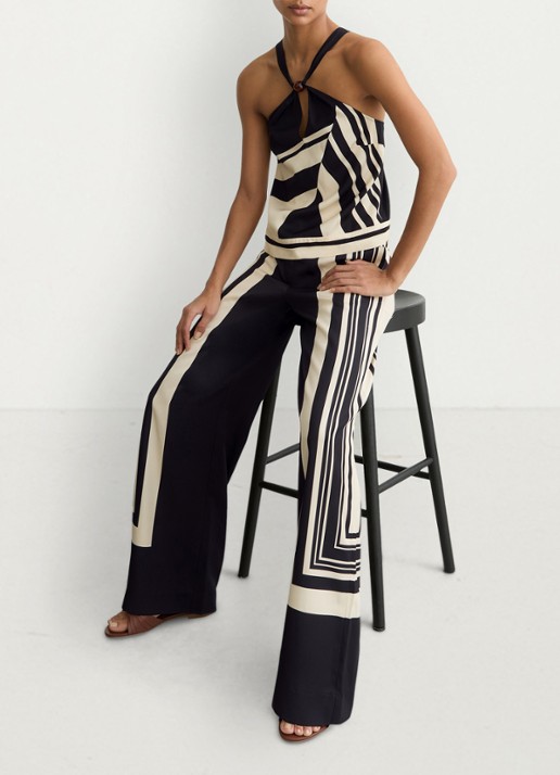 Reiss High waist wide fit pantalon met grafische print - detail 6 zwart