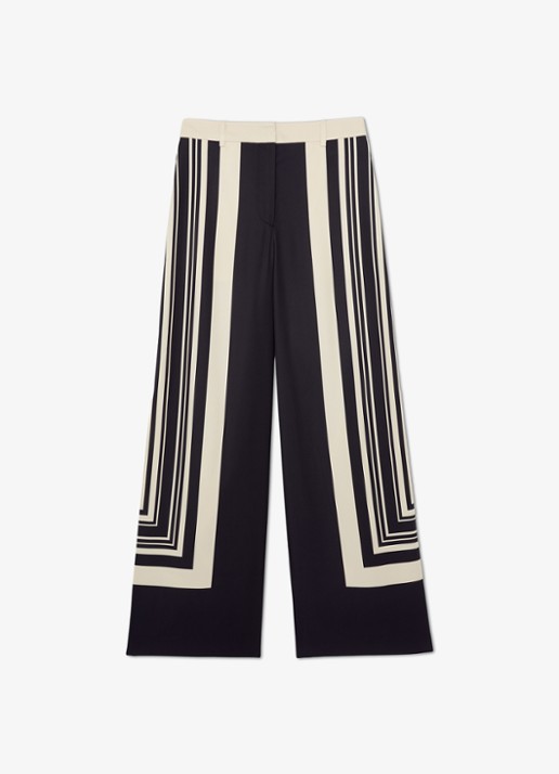 Reiss High waist wide fit pantalon met grafische print - voorkant 2 zwart