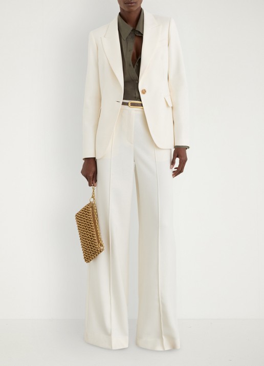Reiss High waist wide fit pantalon met steekzakken - voorkant 7 creme