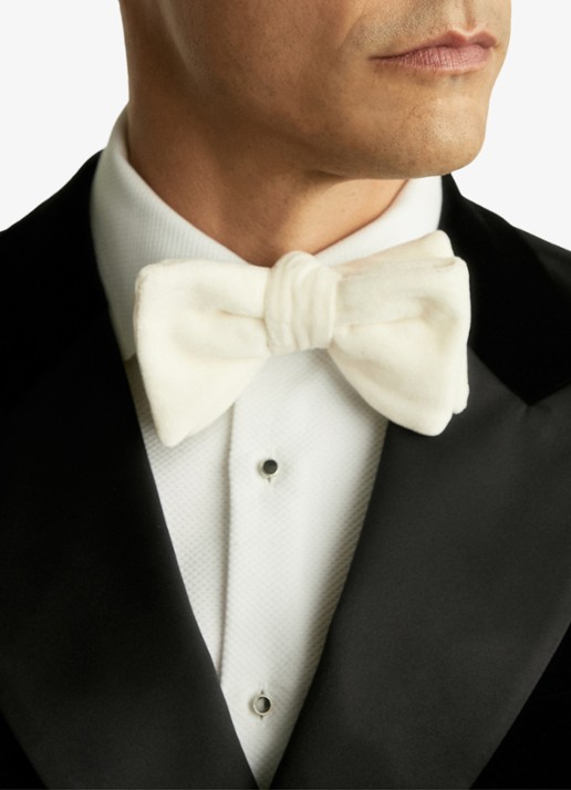 Reiss Hike vlinderdas van fluweel - voorkant 4 ivory / wit