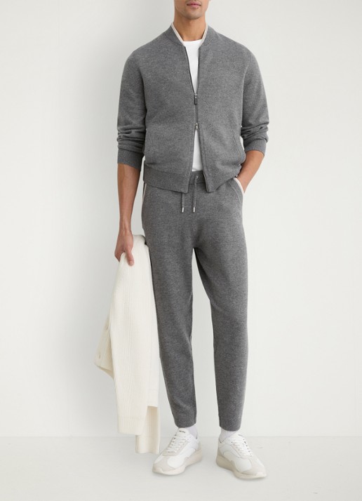 Reiss Hillside tapered fit joggingsbroek van wol met steekzakken - voorkant 3 middengrijs