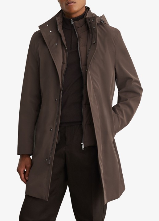 Reiss Hilson hybride mantel met gilet-inzet en afneembare capuchon