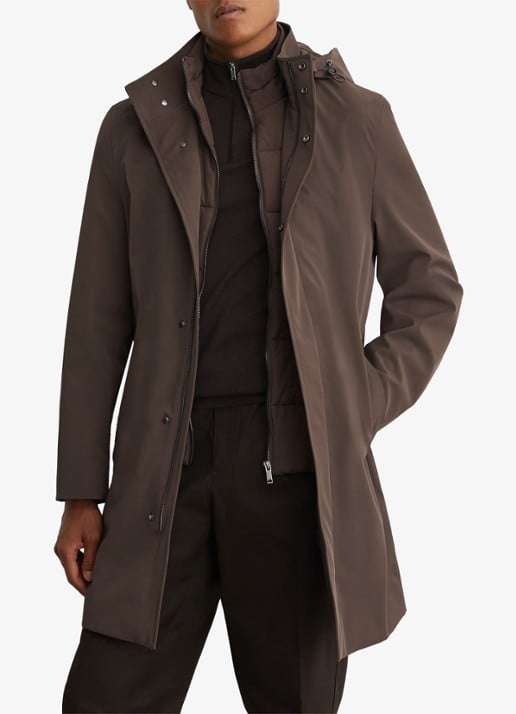 Reiss Hilson hybride mantel met gilet-inzet en afneembare capuchon