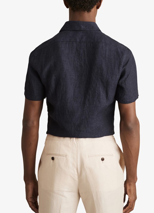 Reiss Holiday regular fit overhemd van linnen - achterkant 5 donkerblauw