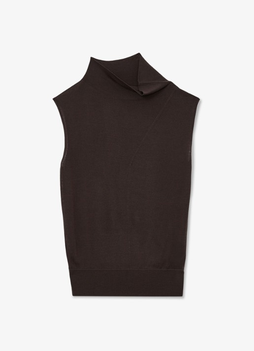 Reiss Honey top van wol met col - voorkant chocolate brown / bruin