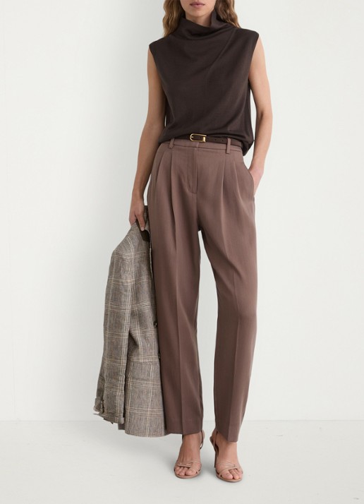 Reiss Honey top van wol met col - voorkant 2 chocolate brown / bruin