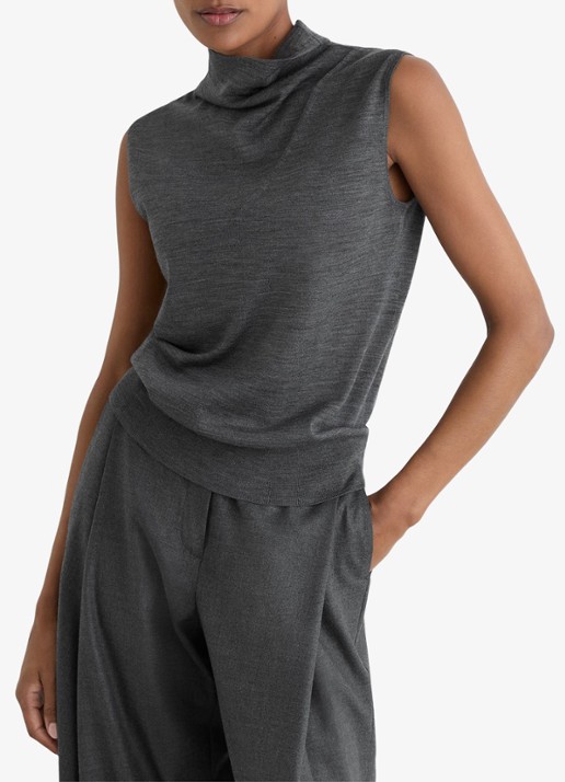Reiss Honey top van wol met col - detail dark charcoal grey / grijs