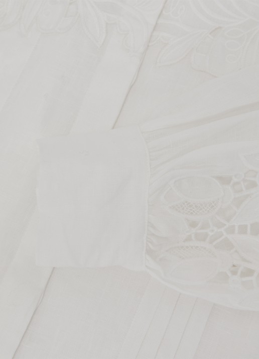 Reiss Ida blouse van linnen met broderie  - detail 7 wit