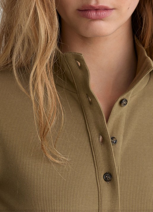 Reiss Ida top opstaande kraag - detail 2 donkerbeige