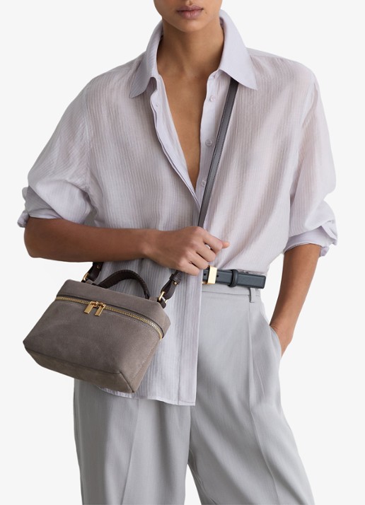 Reiss Ines handtas van suède met afneembare schouderriem - voorkant 2 grey / grijs
