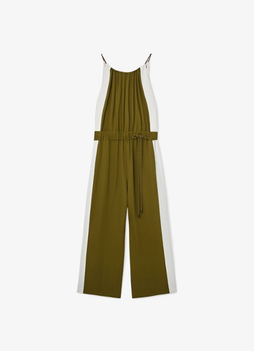 Reiss Inez wide fit jumpsuit met trekkoord - voorkant 6 groen