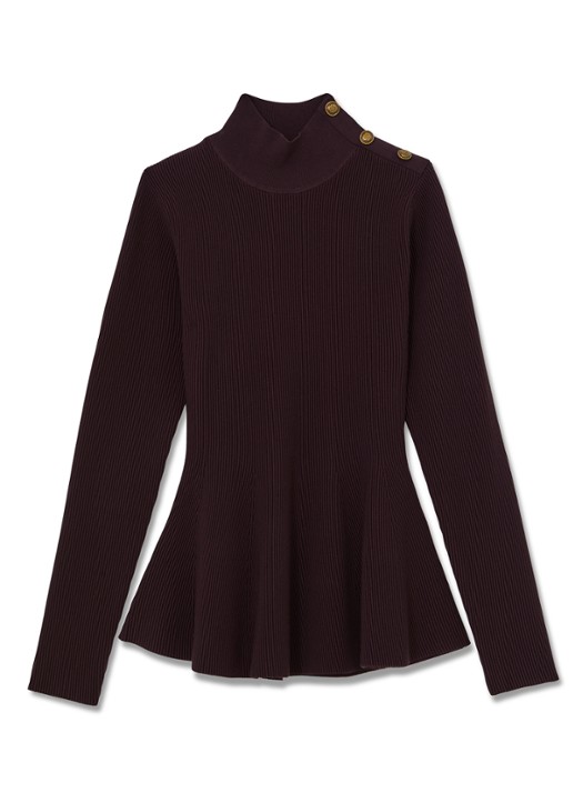 Reiss Isabella ribgebreide top met opstaande kraag - voorkant 4 bordeauxrood