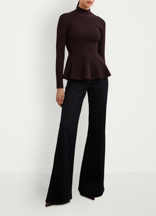 Reiss Isabella ribgebreide top met opstaande kraag - voorkant 5 bordeauxrood
