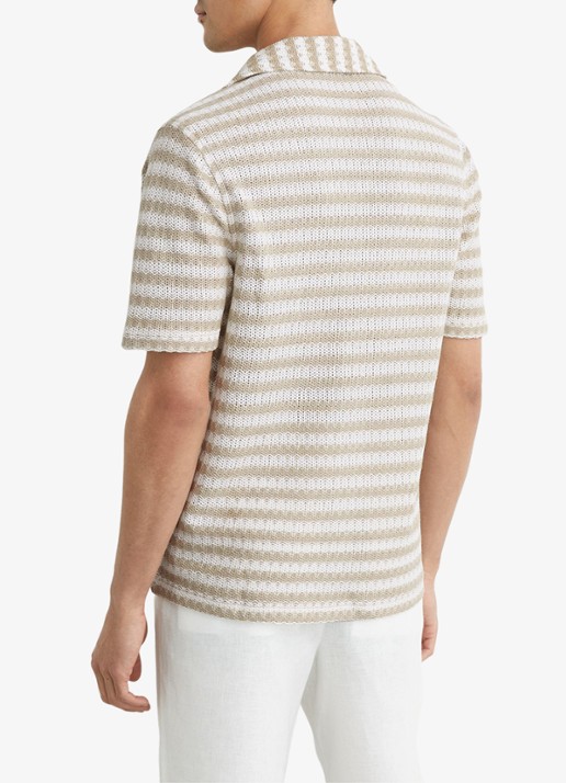 Reiss Island grofgebreid regular fit overhemd met streepprint - achterkant 6 wit / oatmeal