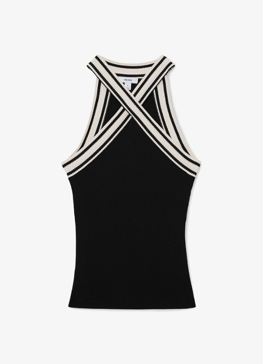 Reiss Ivanna top met ribstructuur - voorkant 2 zwart