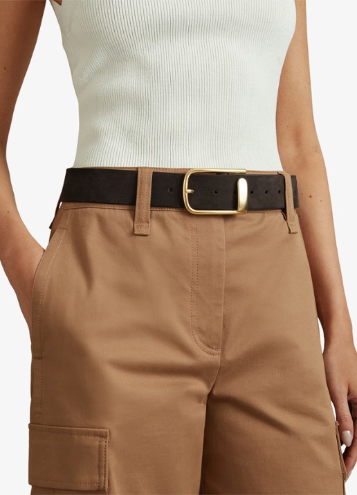 Reiss Iyla riem van leer - voorkant 2 chocoladebruin