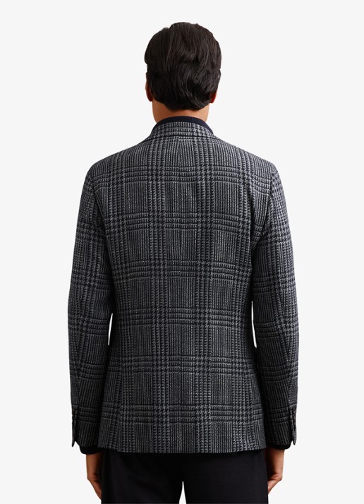 Reiss  Jacob regular fit colbert in wolblend met ruitdessin - achterkant 3 grijs