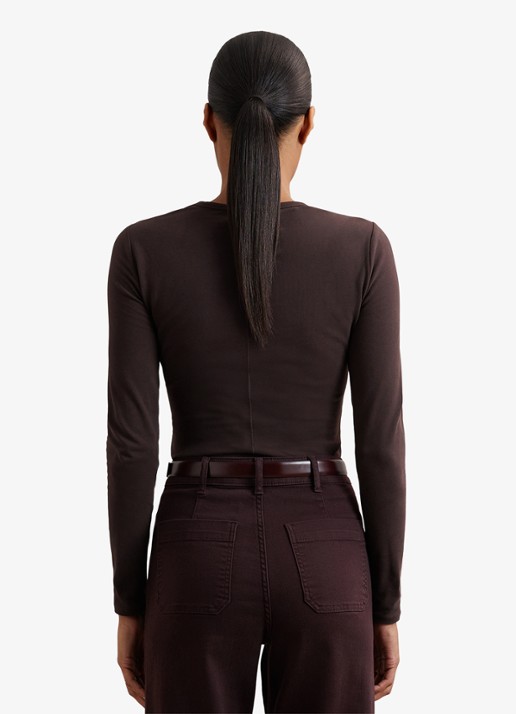 Reiss Jada longsleeve met ronde hals - achterkant donkerbruin
