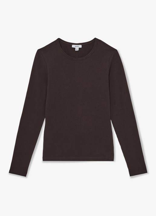 Reiss Jada longsleeve met ronde hals - voorkant 2 donkerbruin