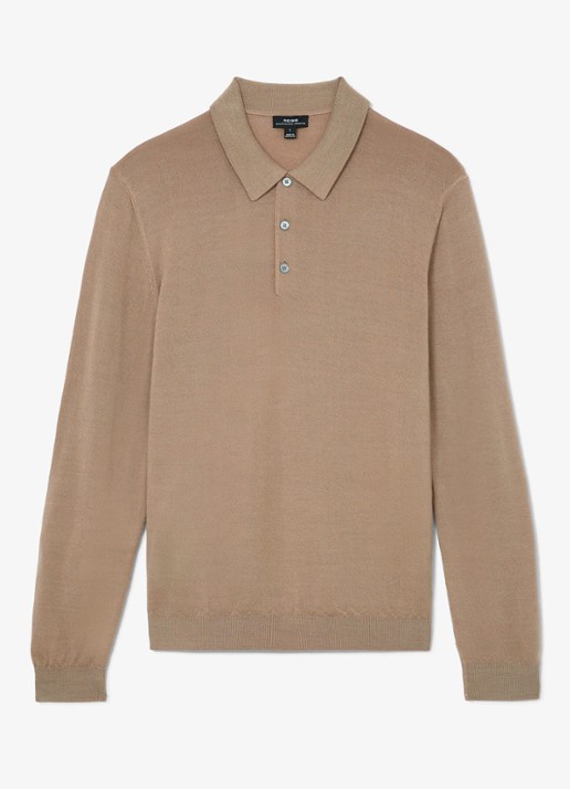 Reiss Jay regular fit polo met structuur - voorkant taupe brown / bruin